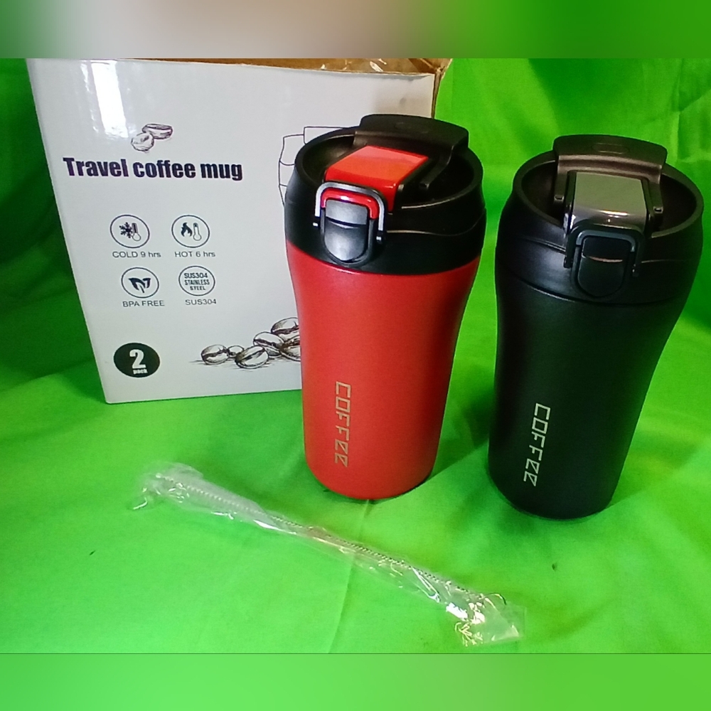 Travel Coffee Mug Set - Red & Black
